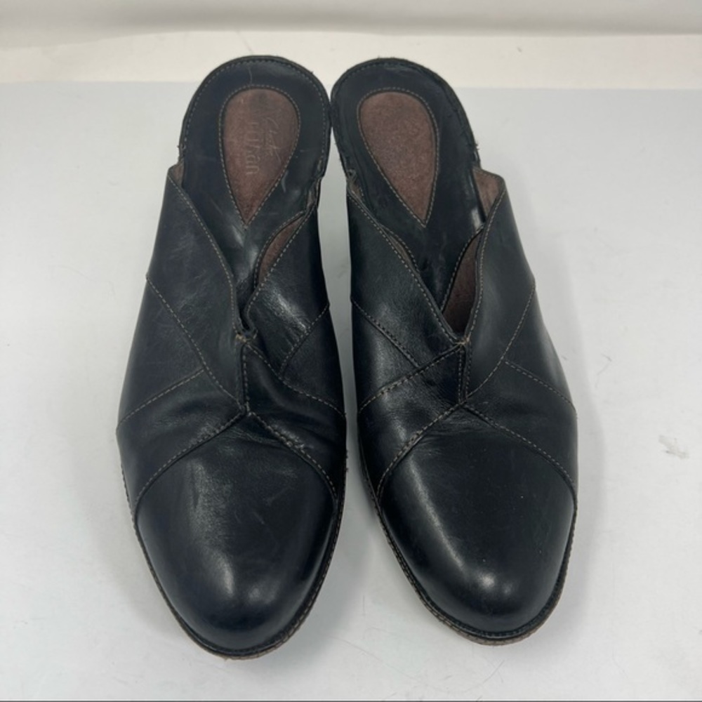 Clarks leather slip on black mules size 9